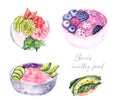 Bowls watercolor set, Healthy food