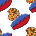 Hawaiian shirt and surfboard seamless pattern travel to Hawaii