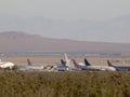 Hawaiian, Southwest, and other commercial airliners planes parked in the Desert Royalty Free Stock Photo