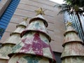 Hawaiian Style Christmas Trees in front of the Iconic Landmark First Hawaiian Building