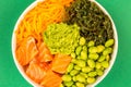 Hawaiian Style Raw Salmon Sashimi Poke Bowl With Edamame Beans A