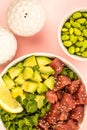 Hawaiian Style Tuna And Avocado Sashimi Poke Food Bowl Royalty Free Stock Photo