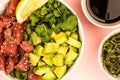 Hawaiian Style Tuna And Avocado Sashimi Poke Food Bowl Royalty Free Stock Photo