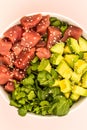 Hawaiian Style Tuna And Avocado Sashimi Poke Food Bowl Royalty Free Stock Photo