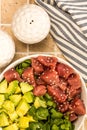 Hawaiian Style Tuna And Avocado Sashimi Poke Food Bowl Royalty Free Stock Photo