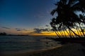 Hawaiian sunset with tropical palm trees silhouettes Royalty Free Stock Photo