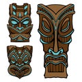 Hawaiian tiki god statue carved wood vector illustration Royalty Free Stock Photo
