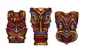 Hawaiian tiki god statue carved wood. Watercolor illustration