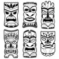 Hawaiian tiki statue masks. Vector illustration set Royalty Free Stock Photo