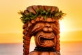 Hawaiian Tiki Statue during Sunrise a traditional image. Royalty Free Stock Photo