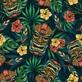 Hawaiian tropical colorful seamless pattern