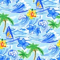Hawaiian waves seamless pattern Royalty Free Stock Photo
