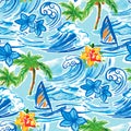 Hawaiian Waves Seamless Pattern. Hawaii Vacation Print