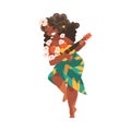 Hawaiian Woman Character with Lei Garland or Wreath Playing Ukulele Vector Illustration