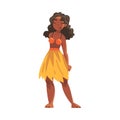 Hawaiian Woman Character Wearing Hula Skirt Standing Vector Illustration