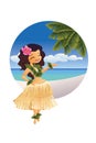 Hawaiian young hula dancer on ocean beach