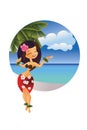 Hawaiian young hula dancer on ocean beach