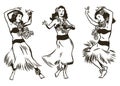 Hawaiian young pretty woman hula dancers