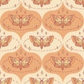 Hawk moth butterfly magic linear seamless pattern with stars. Perfect print for tee, paper, textile and fabric. Doodle vector