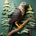 Hawk Paper Craft: Polygon Design Perched On Tree Branch Wall Decor Royalty Free Stock Photo