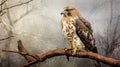 Majestic Hawk Perched On Branch In Enchanting Foggy Setting