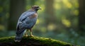 Majestic Hawk Perched on Mossy Branch in Forest Royalty Free Stock Photo