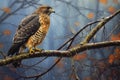 hawk perched on a tree branch, stealthily waiting to pounce