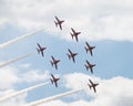 Hawk T1 jets in double arrow formation on air show