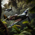 A hawker hurricane mixed with a P51 mustang flying, generative AI Royalty Free Stock Photo