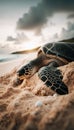 Hawksbill Turtle Nesting on a Beach Royalty Free Stock Photo