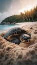 Hawksbill Turtle Nesting on a Beach Royalty Free Stock Photo