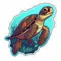 Hawksbill Turtle Sticker With Flat Border - Anime Style