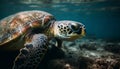 Hawksbill turtle swimming in multi colored coral reef generated by AI