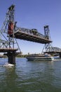 Hawthorne Bridge in fully raised position on a Late Sunny Summer Afternoon on the Willamette River in Portland Oregon Royalty Free Stock Photo