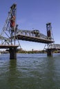 Hawthorne Bridge in nearly fully raised position on a Late Sunny Summer Afternoon on the Willamette River in Portland Oregon Royalty Free Stock Photo