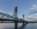 Hawthorne Bridge over Willamette River at sunset in downtown Portland, USA Royalty Free Stock Photo