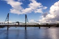 Hawthorne Bridge - a truss bridge with a vertical lift that spans the Willamette River in Portland, Oregon Royalty Free Stock Photo