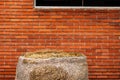 Hay bale against red brick wall on the ranch Royalty Free Stock Photo