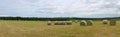 Hay bale field farm agriculture rural landscape panoramic meadow