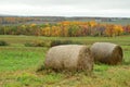 Hay bales and Fall Foliage on the farms and hills of upstate New York