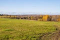 Hay bales in the field in autumn. Agricultural field with sky Royalty Free Stock Photo