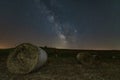 Hay bales field by night, Italy Royalty Free Stock Photo