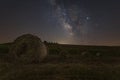 Hay bales field by night, Italy Royalty Free Stock Photo