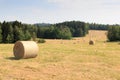 Hay bales on field in Saxon Switzerland Royalty Free Stock Photo