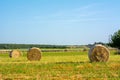 Hay Bales NO OGM in the Countryside near Rome on Clear Bly Sky Background in July. Italy Royalty Free Stock Photo