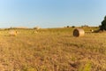 Hay bales rural landscape scene in summer.