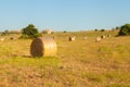 Hay bales rural landscape scene in summer.