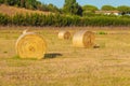 Hay bales rural landscape scene in summer.