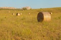 Hay bales rural landscape scene in summer.