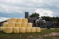 Hay Bales and Silos at Rural Farm